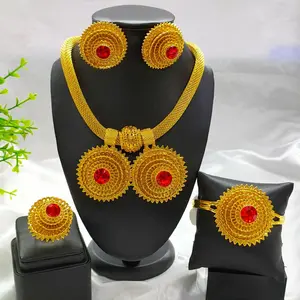 hot selling Jewelry necklaces earrings bracelets ring jewelry sets four-piece Dubai African bride wedding accessories