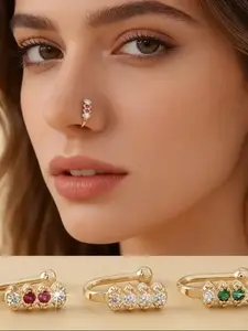 3pcs Nose Ring Set, Sparkling Zircon Crystal Nose Clip, Fashionable Alternative Jewelry, Casual Style, All Seasons, Metal Chain Material
