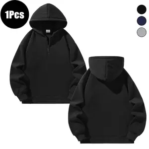 Women’s quarter-zip hooded sweatshirt, solid color drop-shoulder regular fit long-sleeve top, minimalist solid women’s top suitable for everyday casual wear in autumn and winter; sweater/hoodie