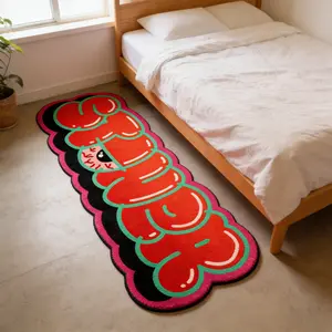 Vintage American Style Irregular Letter Eye Print Fluffy Rug, Long Carpet for Living Room Bedroom, Washable Soft Plush Mat