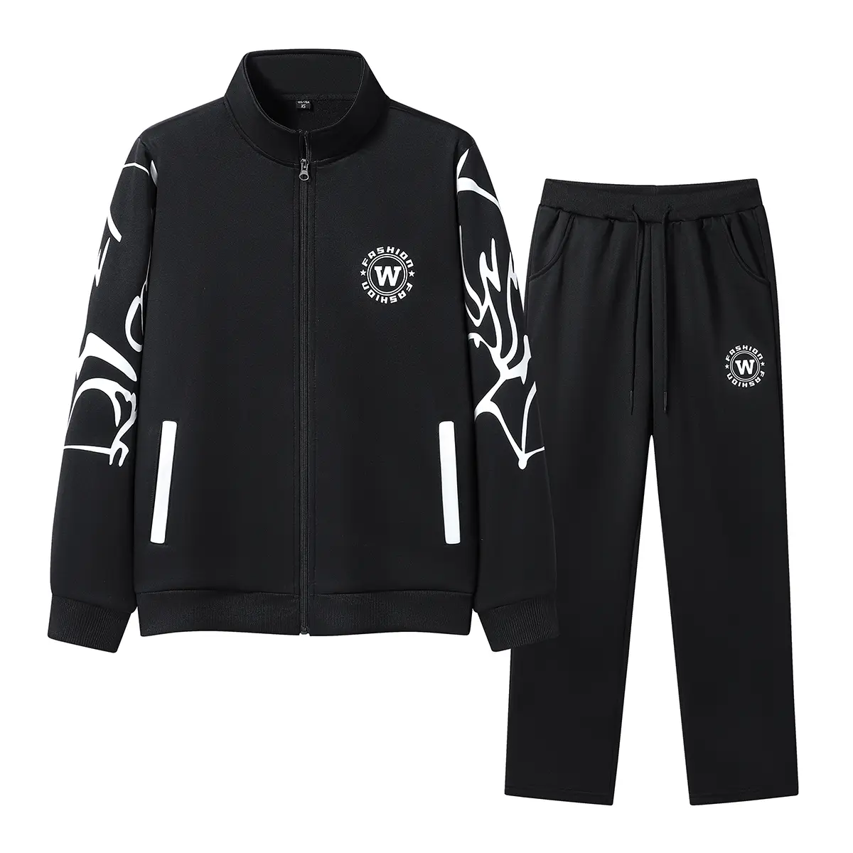 Men's Minimalist Polyester Stand-Collar Long-Sleeve 2-Piece Tracksuit Set - Normal Type, Fitted Cut, Front Zipper, Waist Support, Front Pockets, Pants, Machine Washable, Casual Travel Outerwear Basics, S, Cold Wash, Male, Travel Wear