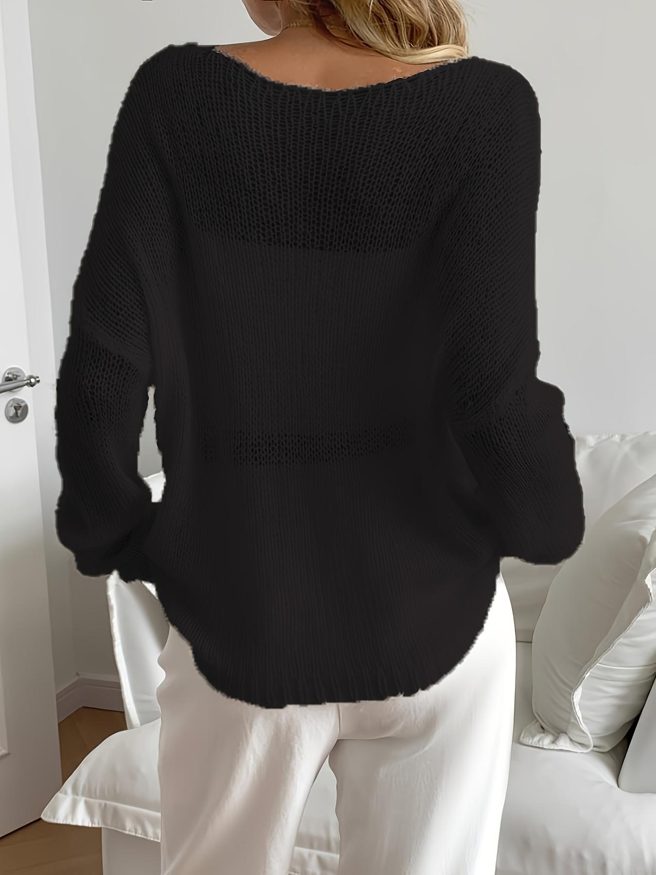 [Breathable Mesh Pullover] Women's Off-Shoulder Sweater - Breathable Mesh Panels & Relaxed Fit Long Sleeve Pullover for Spring/Summer, Elegant Semi-Sheer Loose Top with Medium Stretch, Chic Casual Wear, Seasonal Wardrobe, Stretchy Fabric, Summer Wardrobe