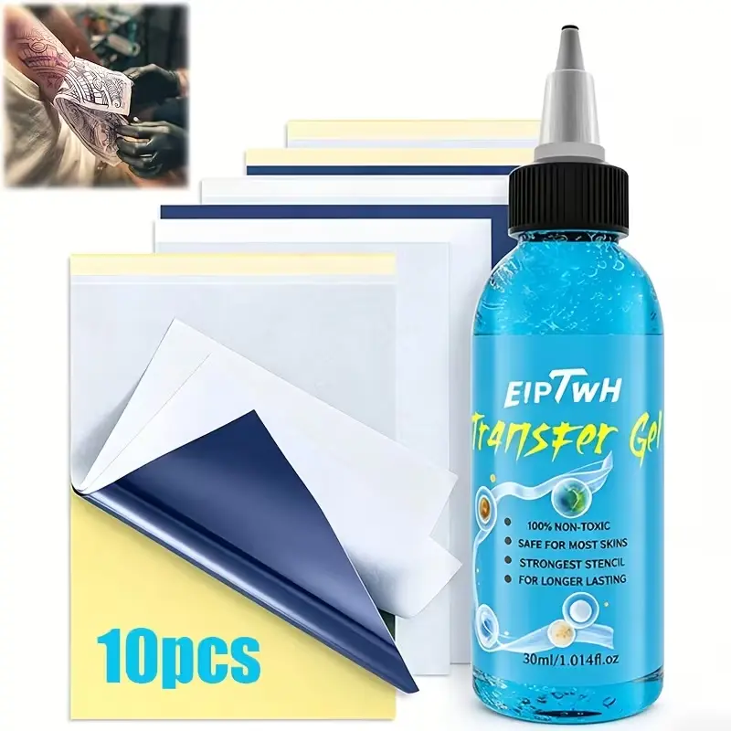 NISIMP 11-Piece Lightweight Needle-Free Temporary Kit for Beginner Artists - Art Craft Supplies, 10 Sheets, 1.01oz Scent-Free Stencil Transfer Gel (30ml), Vegan, Sensitive-Safe, All Skin Types, Clean Lines, Multiple Uses