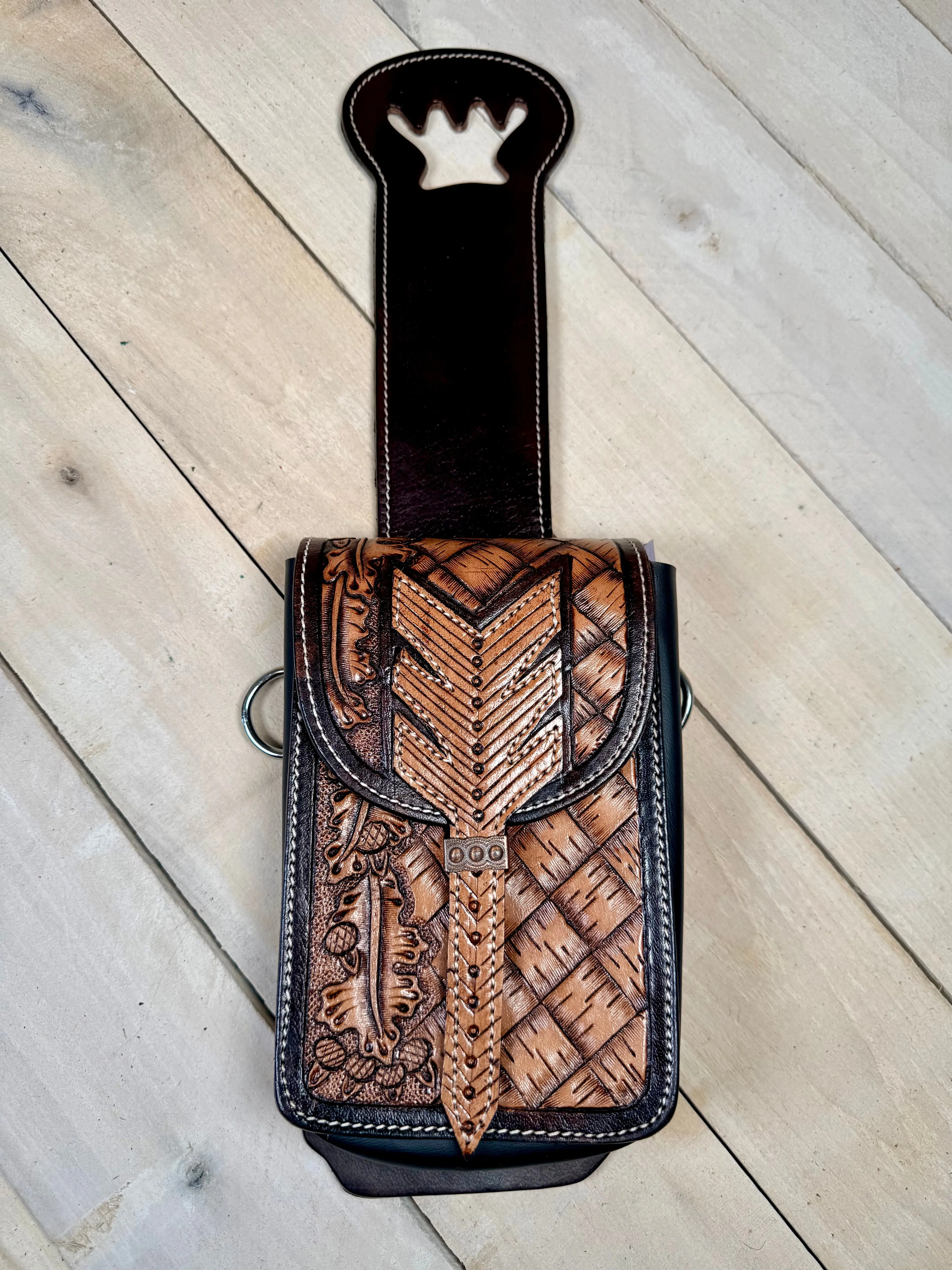 Basketweave Chevron Tooled Saddle Bag