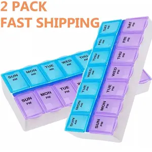 7-Day AM/PM Weekly Pill Box Organizer, Twice-a-Day Pill Dispenser Case, 2 Packs - Healthcare Organization Aid, Two Packs