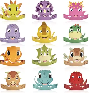 24 Pcs Dinosaur Party Hats for Kids - Bright Color Paper Headbands for Boys Girls Birthday Party & Baby Shower Decoration Favors -- tray