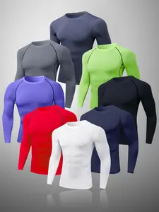 Men's Tops Casual Stretch Slim Fit Compression Long Sleeve T-Shirt Fall Winter Fashion Trend Daily Shirt Sports Cycling Running Fitness Indoor Outdoor Clothing Black White White Blue Gray Green Gym T-Shirt