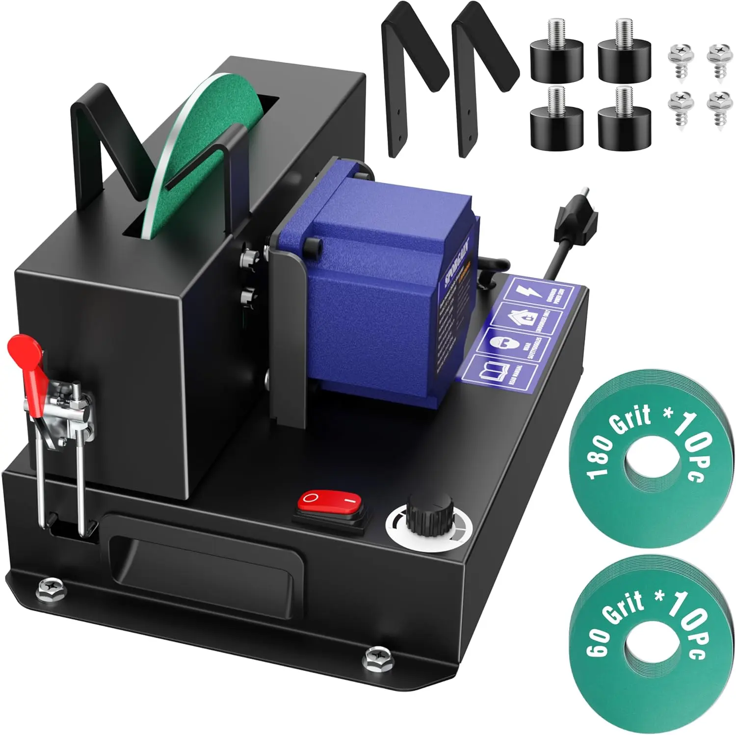SporGain Updated Lawn Mower Blade Sharpener 1/3HP, 6 Sandpapers 60&180 Grit