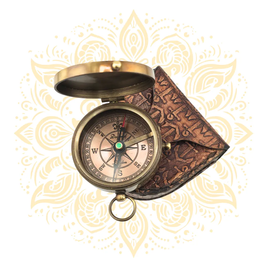 Vintage Brass Pocket Compass with Leather Case – 2 Inch Portable Navigation Tool