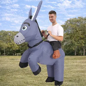 Ride On Donkey Inflatable Costume Adult Funny Animal Blow Up Costume for Halloween Party Cosplay