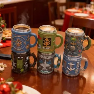 Military-themed 3D Mug Resin Artwork: A military-themed 3D travel coffee mug made from resin, perfect for coffee enthusiasts.
