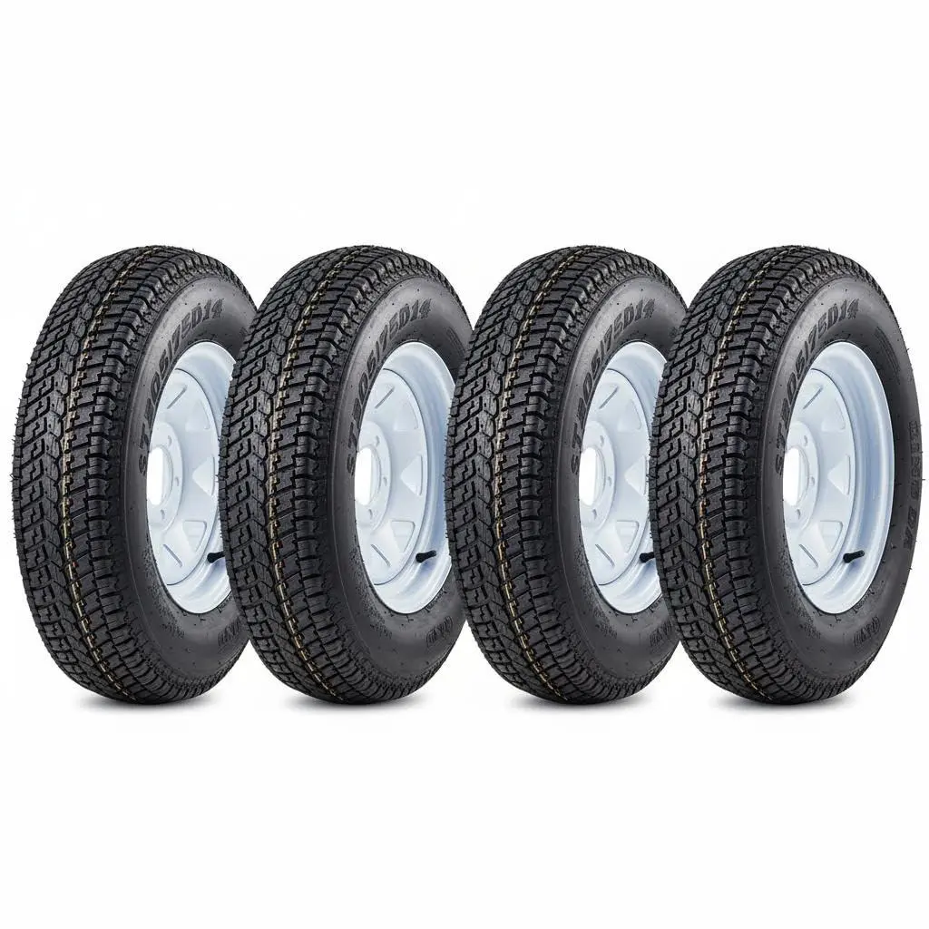 4PCS ST205/75D15 Trailer Tires with 15 Inch Rims – 5 Lug on 4.5 in, 3.3" Center Bore, 6PR, Speed Rating L, 1820 Lbs Capacity, 50 PSI Max, Multi Function Lawn Mower & Tractor Turf & Boat Tire