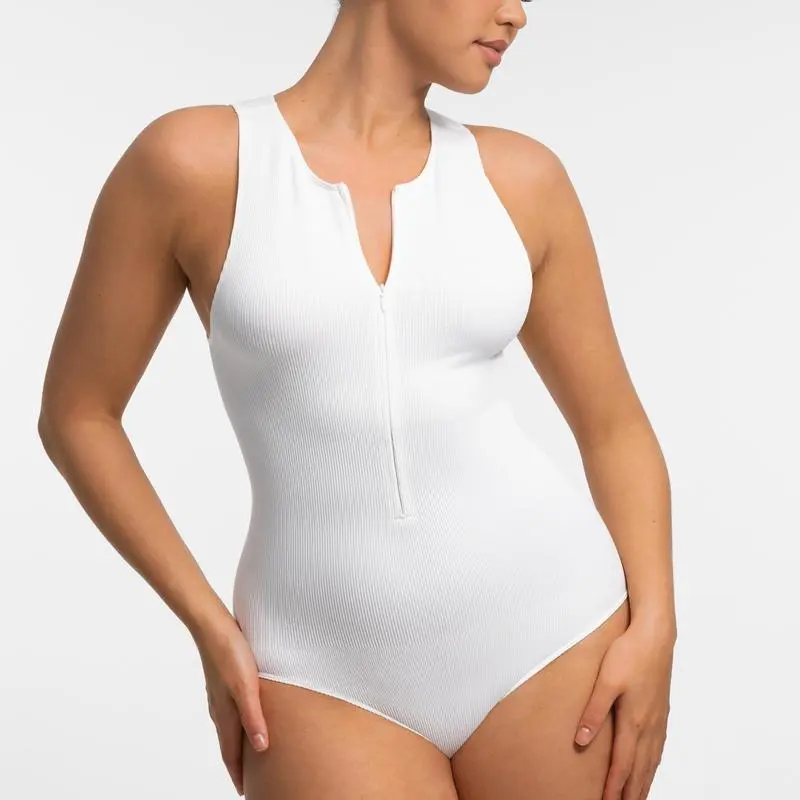 FeelinGirl Bodysuits for Women Seamless Body Suit Invisible Crew Neck Slimming Zip Up Ribbed Basic Tank Tops Casual Fit Fabric Womenswear