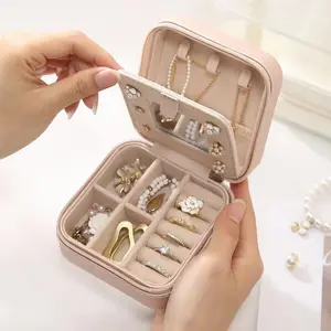 Travel Jewelry Storage Box, Women's Gift, Mini Jewellery Organizer with Mirror, Multi Compartment Design, Necklace and Earring Stand, Travel Essential