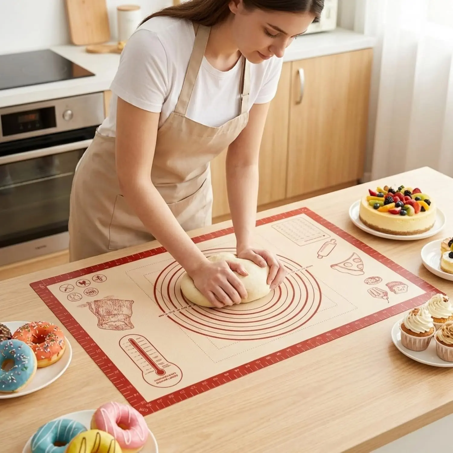Silicone Baking Pastry Dough Mat 26x16Inch Extra Large Nonstick Thick Reusable Kneading Mat with Measurement for Bread Cookie Pizza Pie Fondant Making