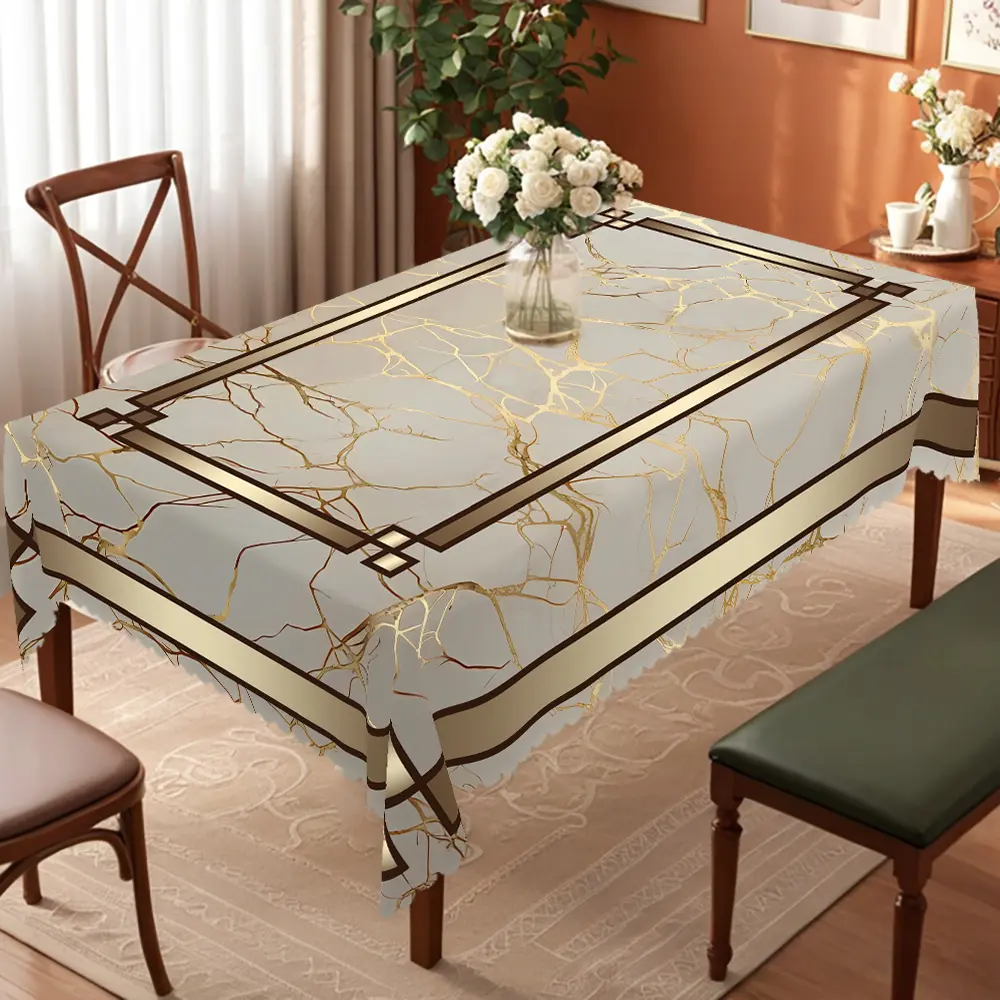 PLUMLIK Aesthetic Geometric Marble Stripes Polyester Tablecloth - European-Style 55x70 Inches Rectangle/Round Cover, Sun Protection, Valentines Day Gift, Room & House Decor for Home Kitchen Dorm 2025
