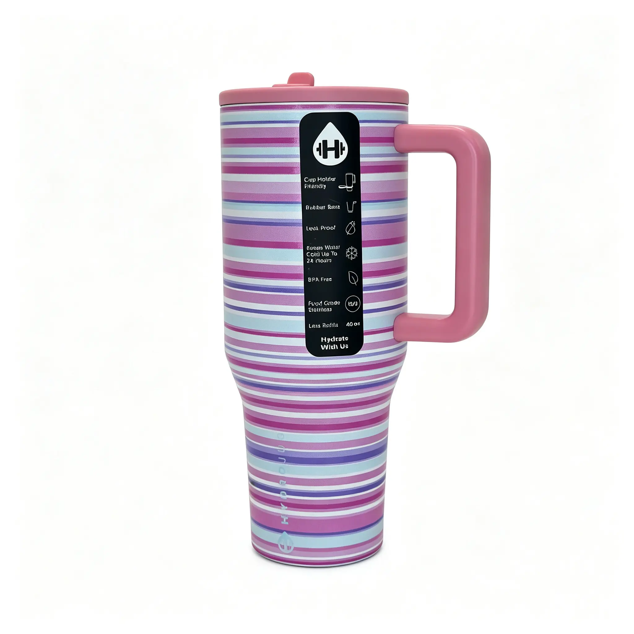 HydroJug 40oz Rainbow-Striped Insulated Stainless Steel Drinkware Flask, Ergonomic Pink Handle, Flip-Top Leak-Proof Travel Cup, 24-Hour Cold Retention Reusable Bottle, Suitable for Gyms, Daily Use, Flasks tea bookish Dr Pepper Tumbler vaso el hot drink