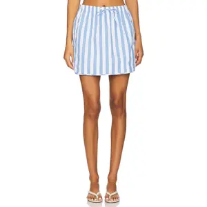 SIMKHAI Catherine Boxer Skirt in French Blue Stripe