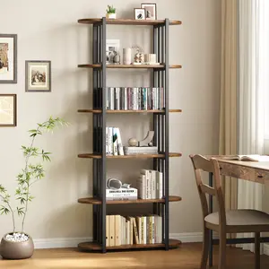 Bookshelf, 6 Tier Book Shelf, Tall Bookcase, Industrial Large Bookshelves Rustic Book Case with Open Metal Frame for Office, Bedroom, Farmhouse, Living Room