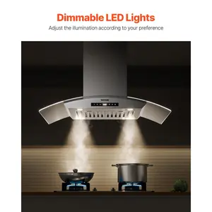 VEVOR Wall Mount Range Hood, 36 inch Chimney-Style Ceiling Mount Vent, 800 CFM Stainless Steel Kitchen Stove Hood with Gesture Touch Control, LED Light, Baffle Filters, Ducted/Ductless Convertible
