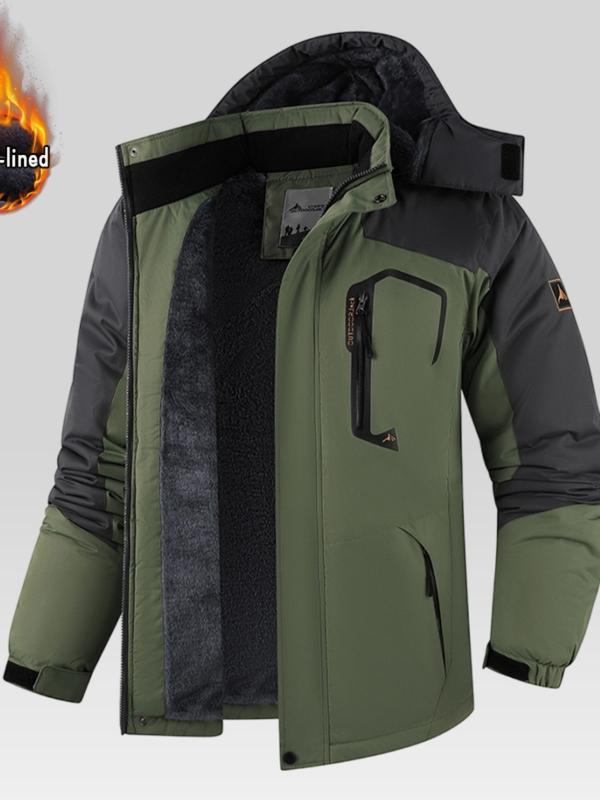 Men's Waterproof Fleece Mountain Jacket, Windproof Insulated Ski Jacket, Multi-Pocket Design, Outdoor Activities, Cold Weather, Thermal Lined Outerwear