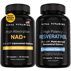 NAD+ 500mg Liposomal + Resveratrol 600mg Bundle | Energy, Focus & Healthy Aging Support | Cellular & Heart Health | 30-Day Supply