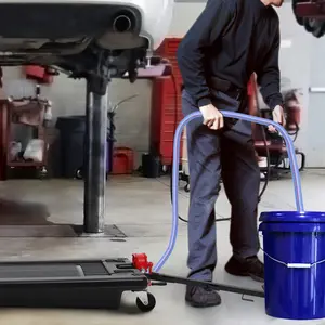 15/17 Gallon Low Profile Oil Drain Pan with Electric Pump, 57L Portable Oil Change Tank with Foldable T-Handle & 7.2ft Hose, Heavy Duty Rolling Oil Drain Tray for Trucks, SUVs & Low Clearance Vehicles