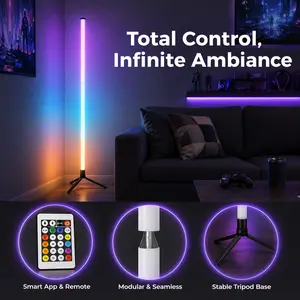 RGB LED Floor Lamp, Smart Color Changing Mood Corner Light with Music Sync, APP Control, Remote, LED Lights for Bedroom Gaming Room