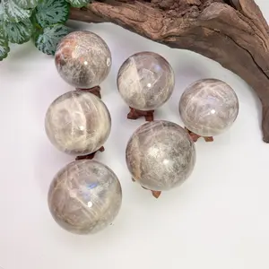Sun Moonstone Sphere Crystal Ball with Stand Meditation Witchcraft and Decorative Balls