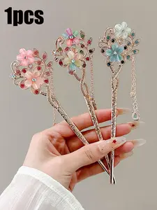 Elegant Floral Hairpin with Tassels, Traditional Style Accessory for Women, Perfect for Special Occasions and Daily Wear, Flower Hair Clip