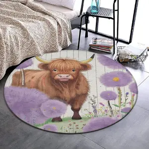 Cozy Round Flannel Mat with Non-Slip Bottom for Under Desk Chair, Sofa, and Bedroom Floor Decor Compatible with Cow Print Black and White
