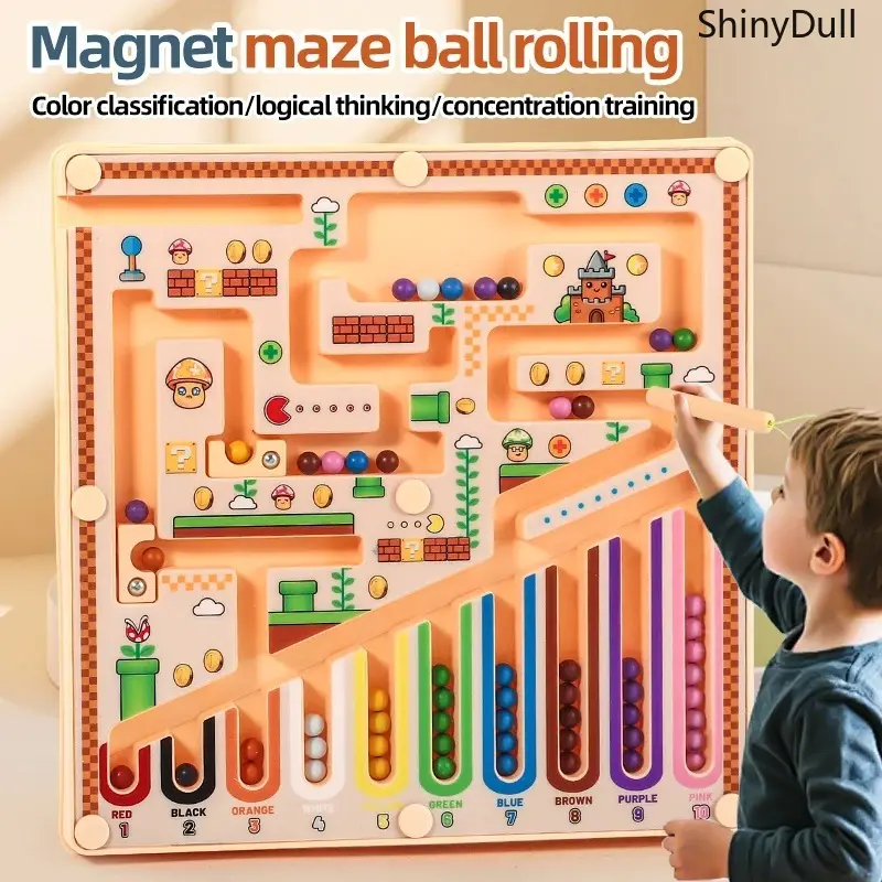 ShinyDull Kids Wooden Magnetic Maze Ball Puzzle Toy - Maze Board Logic Game for Concentration, Multifunctional Educational Christmas Gift for Kids