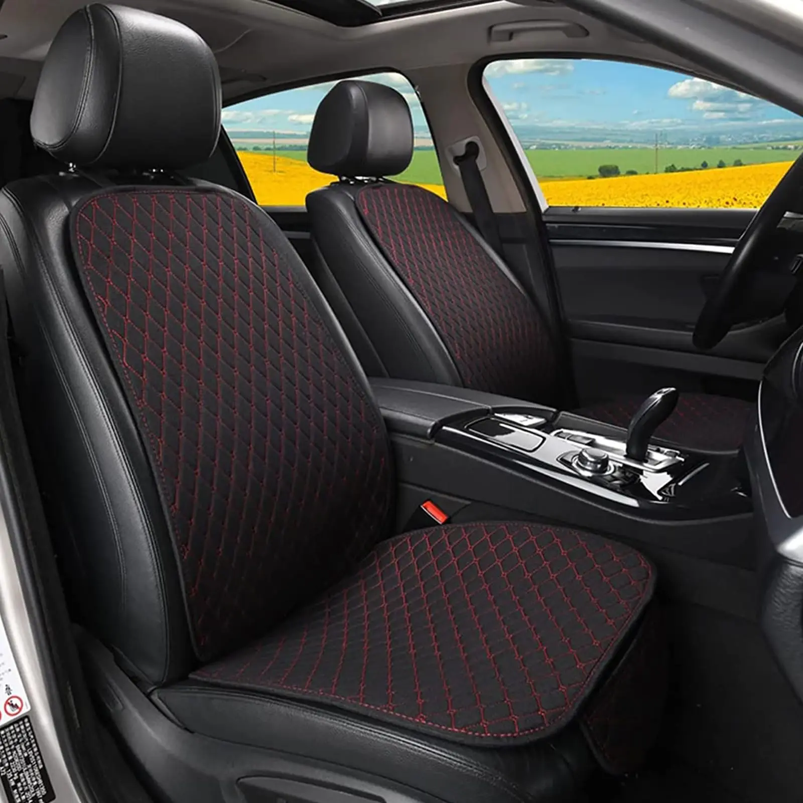2 PCS Universal Car Front Seat Covers Breathable Linen Seat Bottom Cushion & Backrest Pad with Storage Pocket, Wear Resistant Comfort Auto Seat Protector Mats Fit Most CarsNon-Slip Car Interior Accessories for Driver Passenger Seats