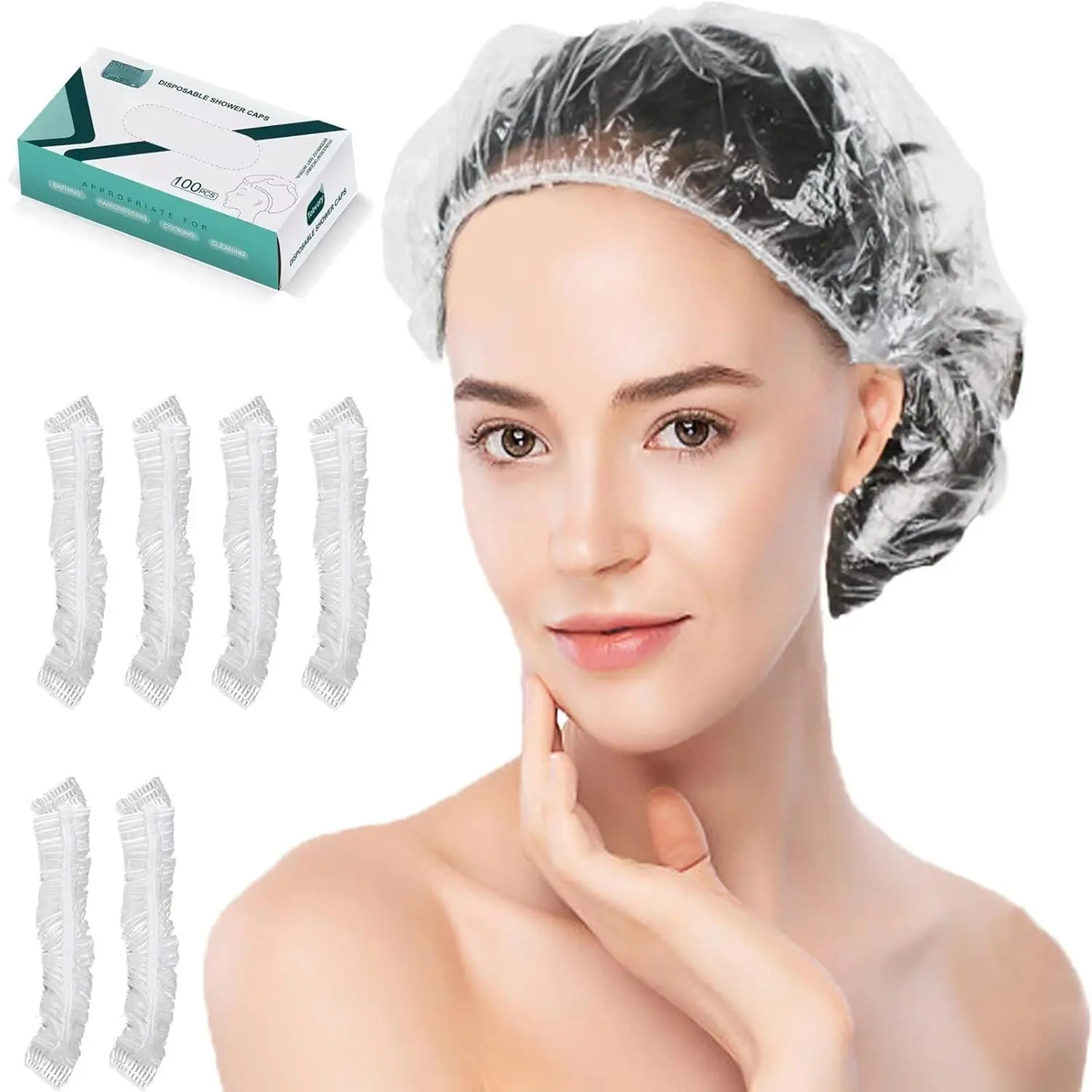 Disposable Shower Caps - 100 count Shower Cap   Plastic Shower Cap For Women Men For Hair - Extra Elastic Large Shower Caps For Bath, Hair , Conditioning In  Hotel Travel