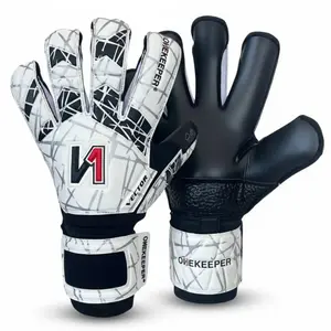 ONEKEEPER Vector Evolution White and Black Goalkeeper Gloves for Adults with Pro-Level Grip & Extra Elastic Wrist Closure for Youth and Adults Unisex
