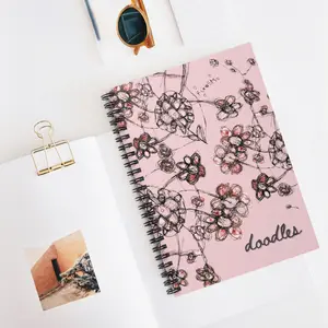 Flower Doodles Spiral Notebook - Ruled Line, Cute Floral Notebook, Unique Doodle Design, Pretty Stationery, Gift for Students