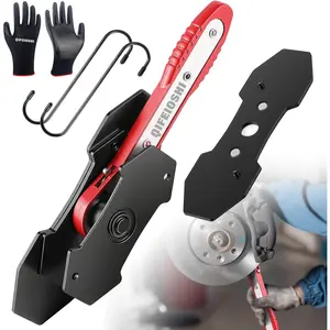 Brake Caliper Compression Tool, 4-in-1 Universal Disc Caliper Tool, 360° Swivel Ratcheting Compressor for Automotive Brake Repair and Installation, Includes 2 Rubber Hooks and Gloves (Red)