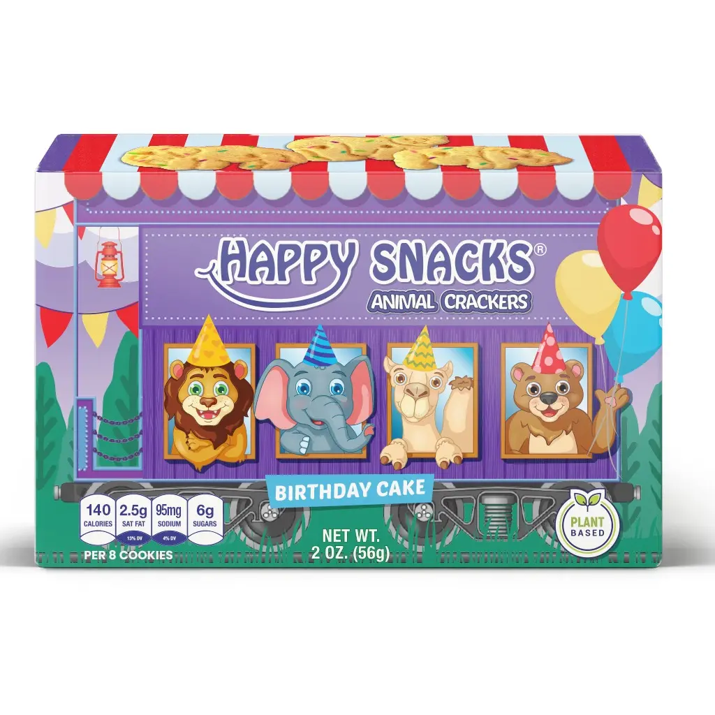 Happy Snacks Birthday Cake Animal Crackers - Case of 12, 2 Oz Boxes