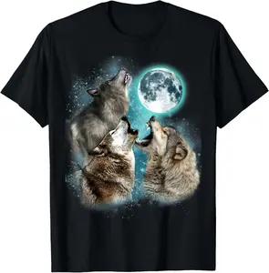 100% cotton3 Wolf Moon Howling Wolf Head Funny Wolves for Men Women T-Shirt