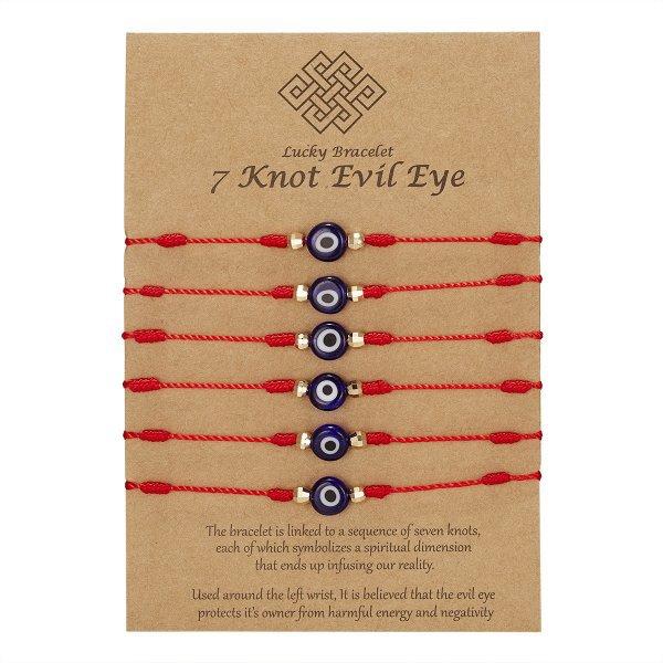 New 7-knot Evil Eye Bracelet 6 Pack Blue Eye Paper Card Bracelet Braided Adjustable Bracelet
