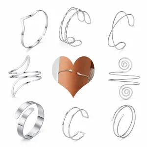 9 Pcs Arm Cuff Bracelets for Women Upper Arm Band Bracelet Adjustable Open Cuffs Bangle Minimalist Coil Armband Gifts Set (9Pcs Silver): Clothing, Shoes & Jewelry