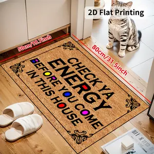 1pc Funny "Check Ya Energy" Doormat - Perfect Gift For Energy Lovers - Non-Slip Resistant, Machine Washable - Indoor/Outdoor Entrance Mat Decorative Rug Mat with "CHECK YA ENERGY BEFORE YOU COME IN THIS HOUSE" - Home Decor For Living Room, Bedroom, Office