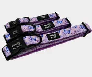 Mariposa Adjustable Collar - Butterfly Pattern in Purple, Lightweight Design, Ideal for Everyday Use