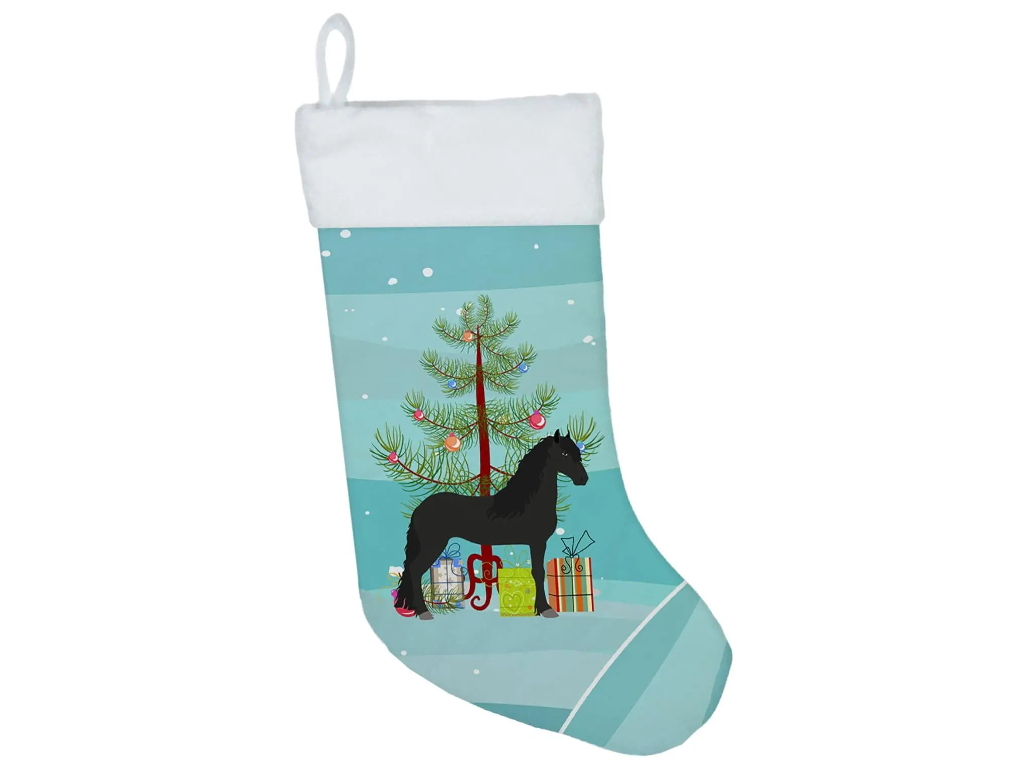Artistic Horse Print Friesian Horse Suede Christmas Stocking - 18 in, 0.25 lbs, Hangable, Machine Washable Festive Home Decor for All Ages Holiday Celebrations