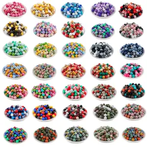30pcs silicone printed beads and solid color beads combination DIY craft, bead pens, keychain pendants, art supplies, Bead Assortment