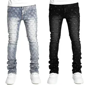 Men’s European-Style Stacked Jeans — Slim Fit, Stretchable, Pearl Accents, New Designer Jeans