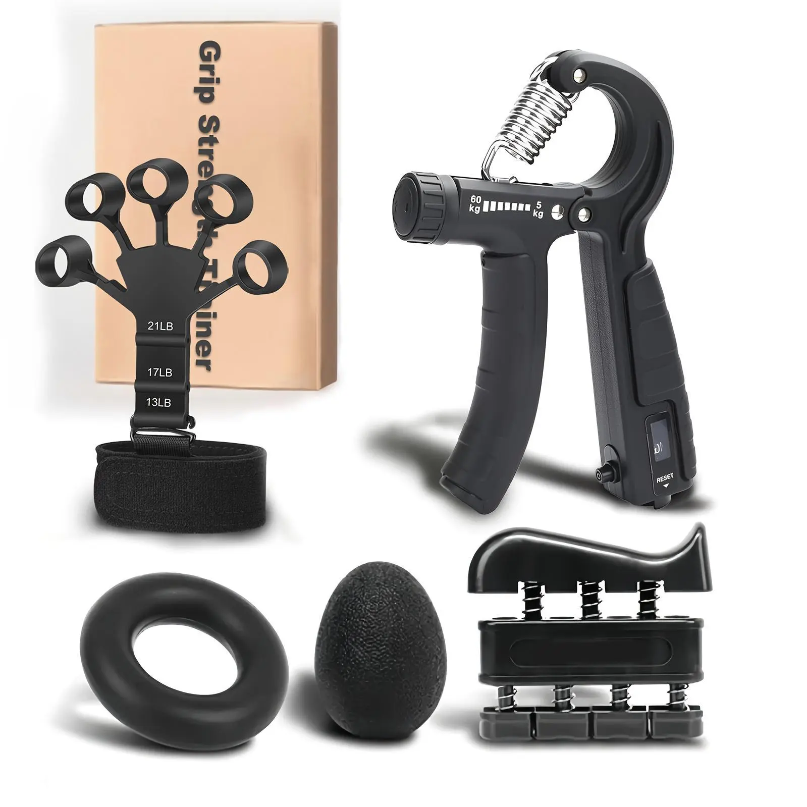 Grip Strength Trainer with Hand Grip Strengthener, Finger Exerciser, Hand Extension Exerciser And Forearm Workout Ring for Muscle Building