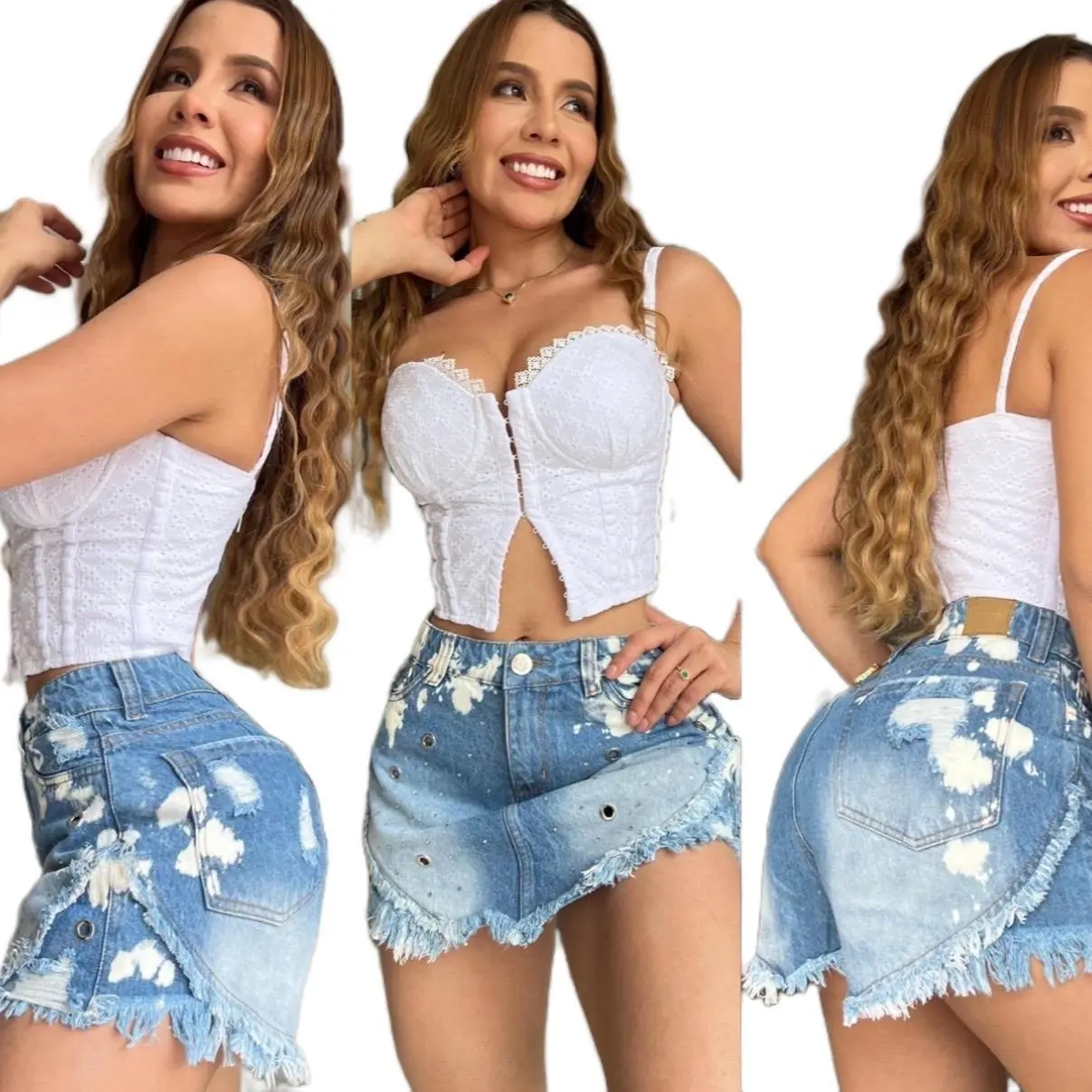 K1195 Colombian High-Waisted Elasticated Denim Skirt – Soft & Perfect Fit