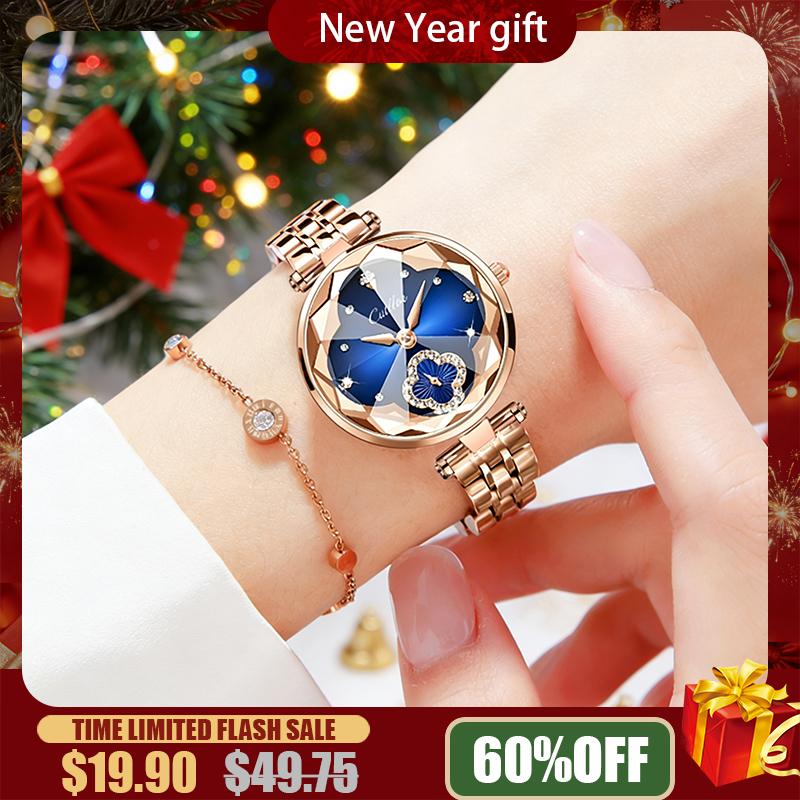 【TikTokShopStockUp】Watches Valentine’s Day Gift Watches Elegant Watch Luxury Women's  Watch NewYear Gift  with Four-Leaf Clover Diamond Dial Water-Resistant Scratch-Resistant Adjustable Strap Fashionable Design Suitable for wearing on all occasions