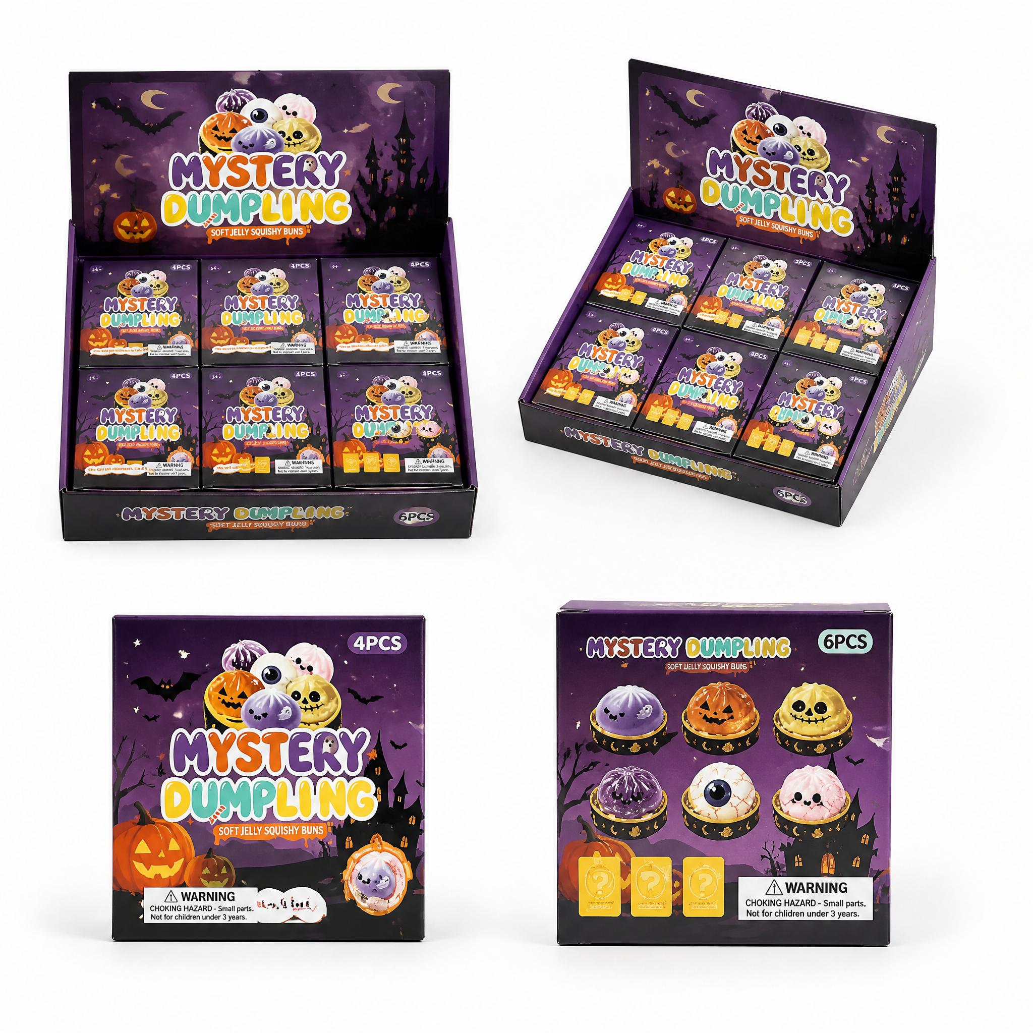 Halloween Dumpling Slow-Rebound Squishy Stress Relief Toys, 4pcs/6pcs with Steamer Storage Boxes, Grimace Pumpkin & Little Devil Designs, Halloween Party Gifts